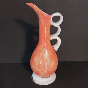 Mid Century Modern Orange Glass Pitcher Vase